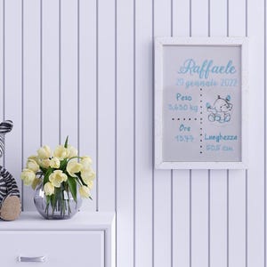 Quadretto Nascita Personalizzato ricamato, Quadro Nascita, Newborn, Idea nascita ricordo bimbo, regali nascita personalizzati