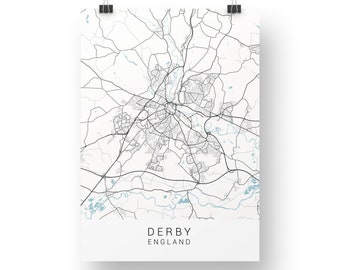 Derby Map Print, Derby Poster, Derby Wall Art, Derby Map, Map of Derby, Derby Art Print, Minimalist Wall Art, A4 Print