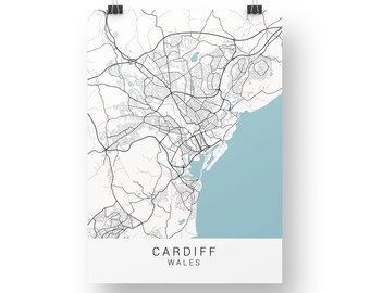 Cardiff Map Print, Cardiff Poster, Cardiff Wall Art, Cardiff Map, Map of Cardiff, Minimalist Wall Art, A4 Print