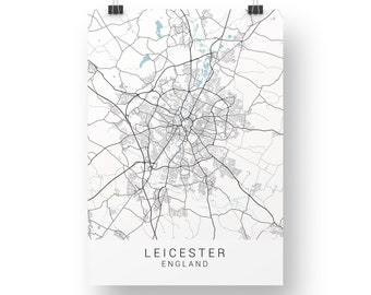 Leicester Map Print, Leicester Poster, Leicester Wall Art, Leicester Map, Minimalist Wall Art, A4 Print