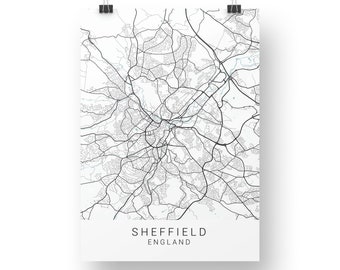 Sheffield Map Print, Sheffield Poster, Sheffield Wall Art, Sheffield Art Print, Minimalist Wall Art, A4 Print