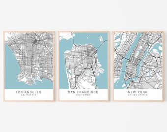 Set of Three Map Prints, Set of Three Posters, Set of Three Maps, Set of 3 Wall Art, Set of 3 A4 Prints