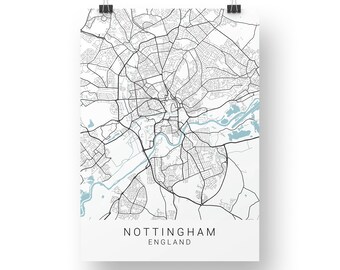 Nottingham Map Print, Nottingham Poster, Nottingham Map, Nottingham Art Print, Minimalist Wall Art, A4 Print