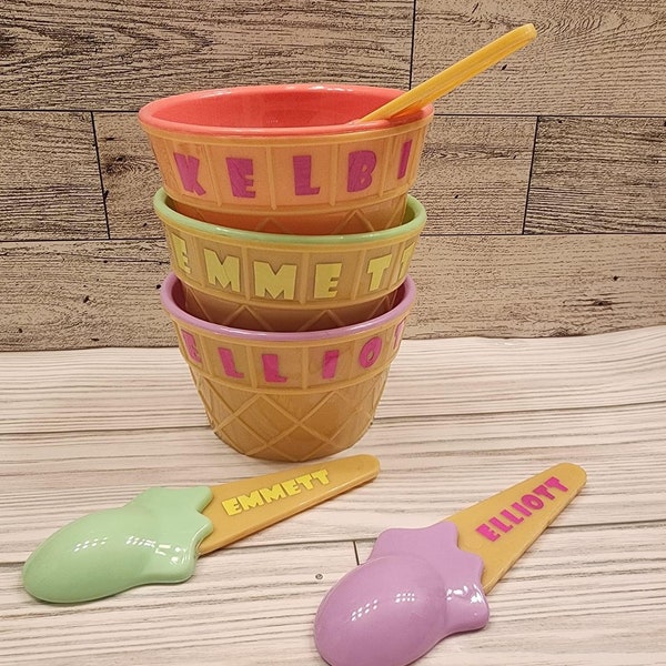 Personalized Ice Cream Bowl, Ice Cream Bowl with Spoon, Kids Ice Cream Bowl, Kids Party Favor, Personalized Bowl, Custom Party, Cyber Deal