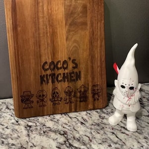 Spooky Charcuterie Board | Horror Characters, Baby Horror Characters, Halloween Decor, Horror Movie, Cutting board, Scary Movie Decor, Gift
