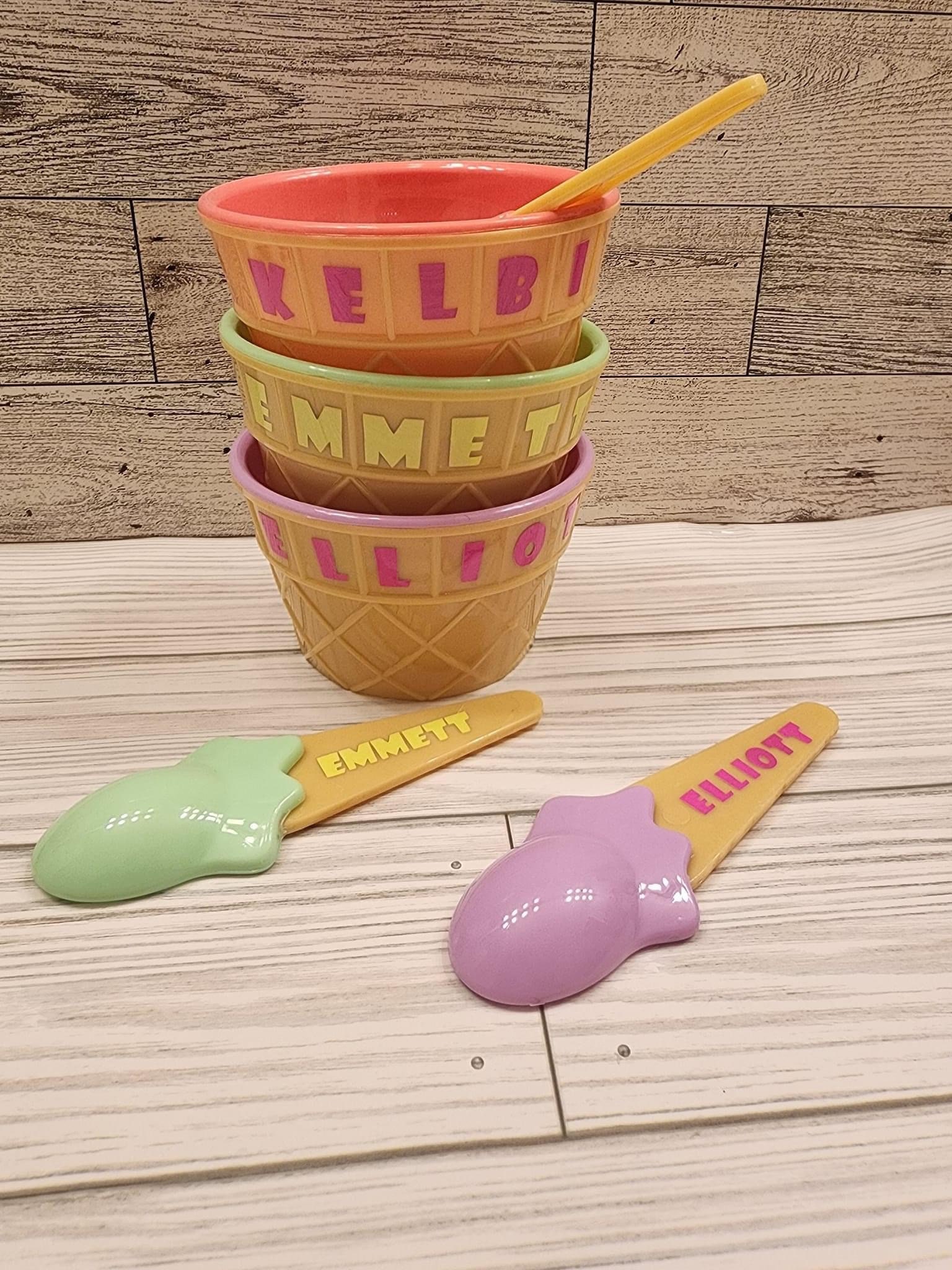 Gwong Creative Cute Ice Cream Bowl + Spoon Kids Children Summer Party  Dessert Cup Gift(Green)