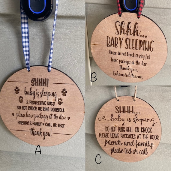 Doorbell Signs Doorbell Hanger Door Hanger Sleeping Baby Etsy