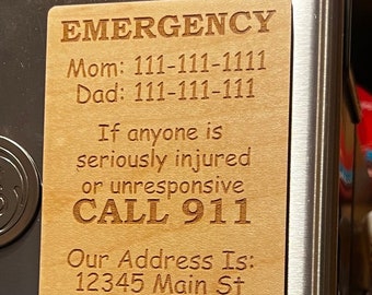 Emergency Contact Magnet -Wooden Magnet, Emergency Contact Phone Numbers, Emergency Address, Home Decor, Child Safety, Safety Magnet, Fridge