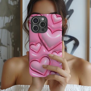 Valentine&#39;s Day iPhone Case Samsung Tough Case Trendy iPhone Cover Pink Hearts Phone Case Birthday Gift for Her iPhone 16 15 14 13