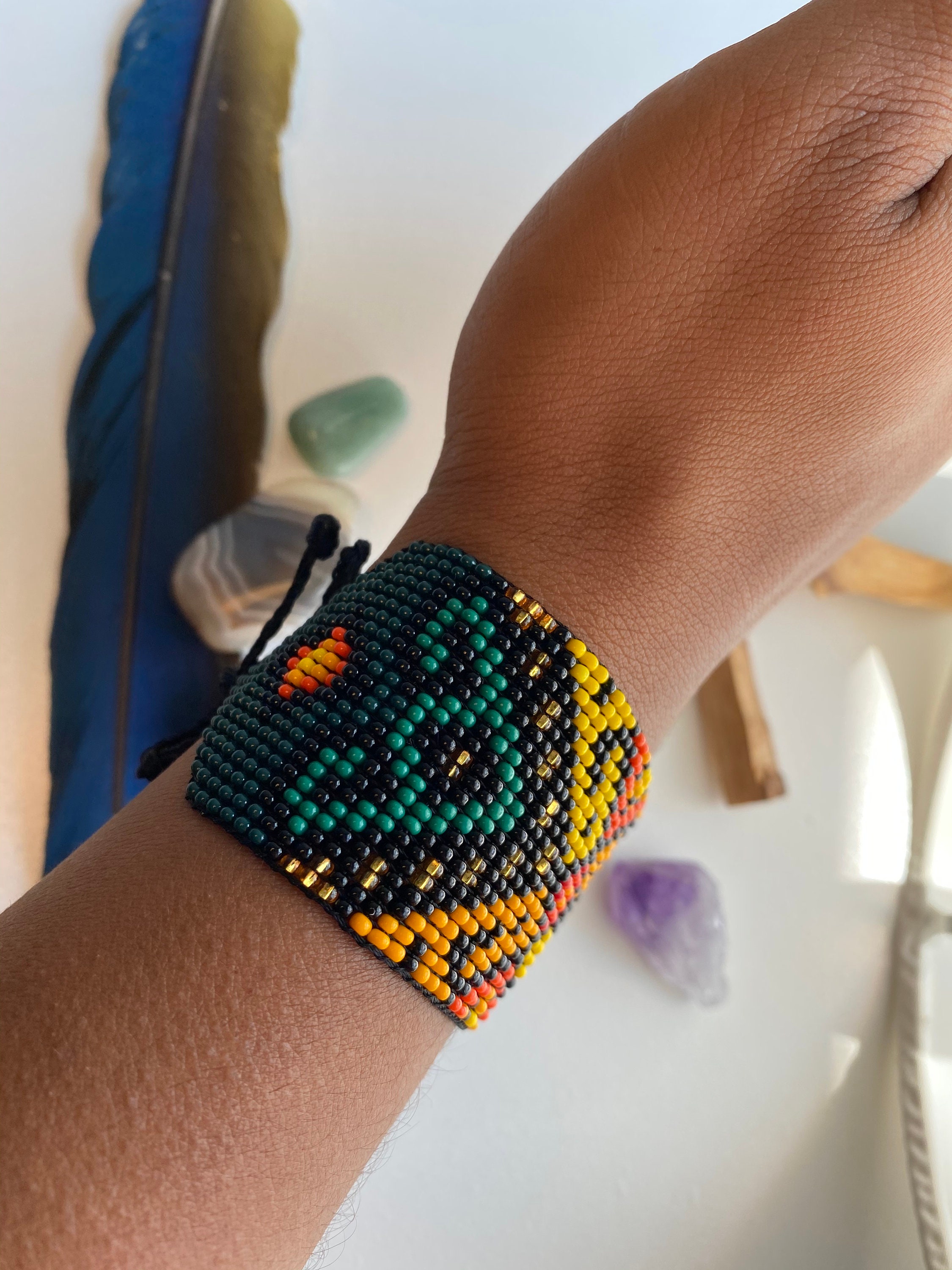 Beaded medicine bracelet Colombian beadwork artesian craft Etsy