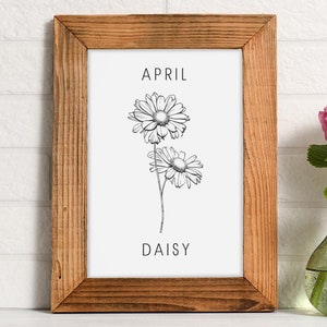 April Birth Month Flower Print Daisy Wall Art Botanical Wall Art Birthday Gift Print Daisy Illustration Digital Download Poster