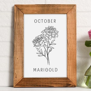 October Birth Month Flower Print Marigold Wall Art Botanical Wall Art Birthday Gift Print Marigold Illustration Digital Download Poster