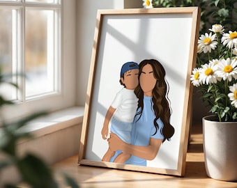 Ilustración de retrato familiar personalizado, arte personalizado, dibujo familiar personalizado, regalo único para familias, dibujado a mano, personalizable, sin rostro