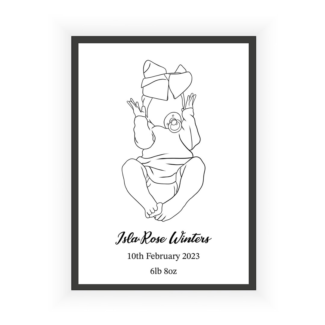 Baby Line Art Baby Birth Poster Birth Print Newborn Baby Etsy Australia