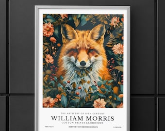 Affiche William Morris Fox - art mural animalier vintage - impression botanique de la faune - impressions sur coton du XIXe siècle - décoration d'intérieur bohème rustique