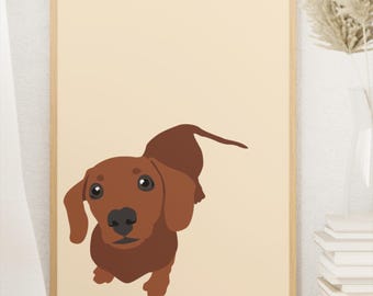 Impression d'art mural chien saucisse, affiche teckel, illustration mignonne de chien saucisse, cadeau pour amoureux des animaux de compagnie, décoration de chambre d'animaux, oeuvre d'art minimaliste de chien