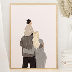 Custom Portrait Illustration Family Digital Printable Poster Painting Faceless Hand-Drawn Personalised Gift Minimalist Wedding New Baby