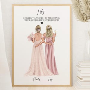 Personalisierte Hochzeitsgeschenk von Braut zu Brautjungfer am Hochzeitstag Benutzerdefinierte Brautparty Print Geschenk für die Brautjungfer Hochzeitsandenken Ehre