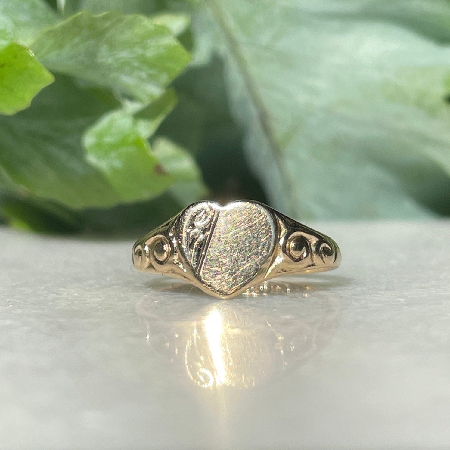 ヴィンテージ ハート ゴールド リング、重ね付け、ホールマーク入り