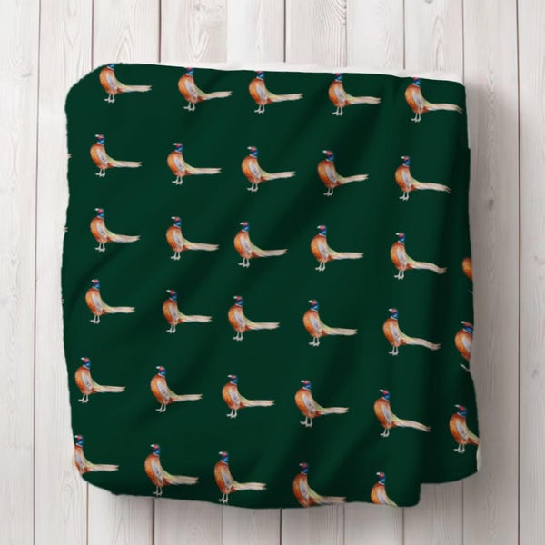 Pheasant Pattern Arctic Fleece Blanket | Green Bird Repeat Print