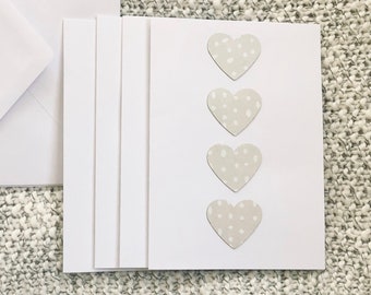 Fawn print heart cards / Set of 4 blank cards with envelopes / White, pastel colors / Valentine, baby shower, wedding