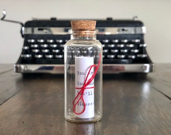 Mini Message in a Bottle on Vintage Typewriter / Personalized Love Letter, Inspirational Note / Unique Gift, Keepsake