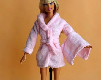 New Handmade Terrycloth For Barbie Bathrobe Set Robe Belt Towel Slippers 5 Pcs