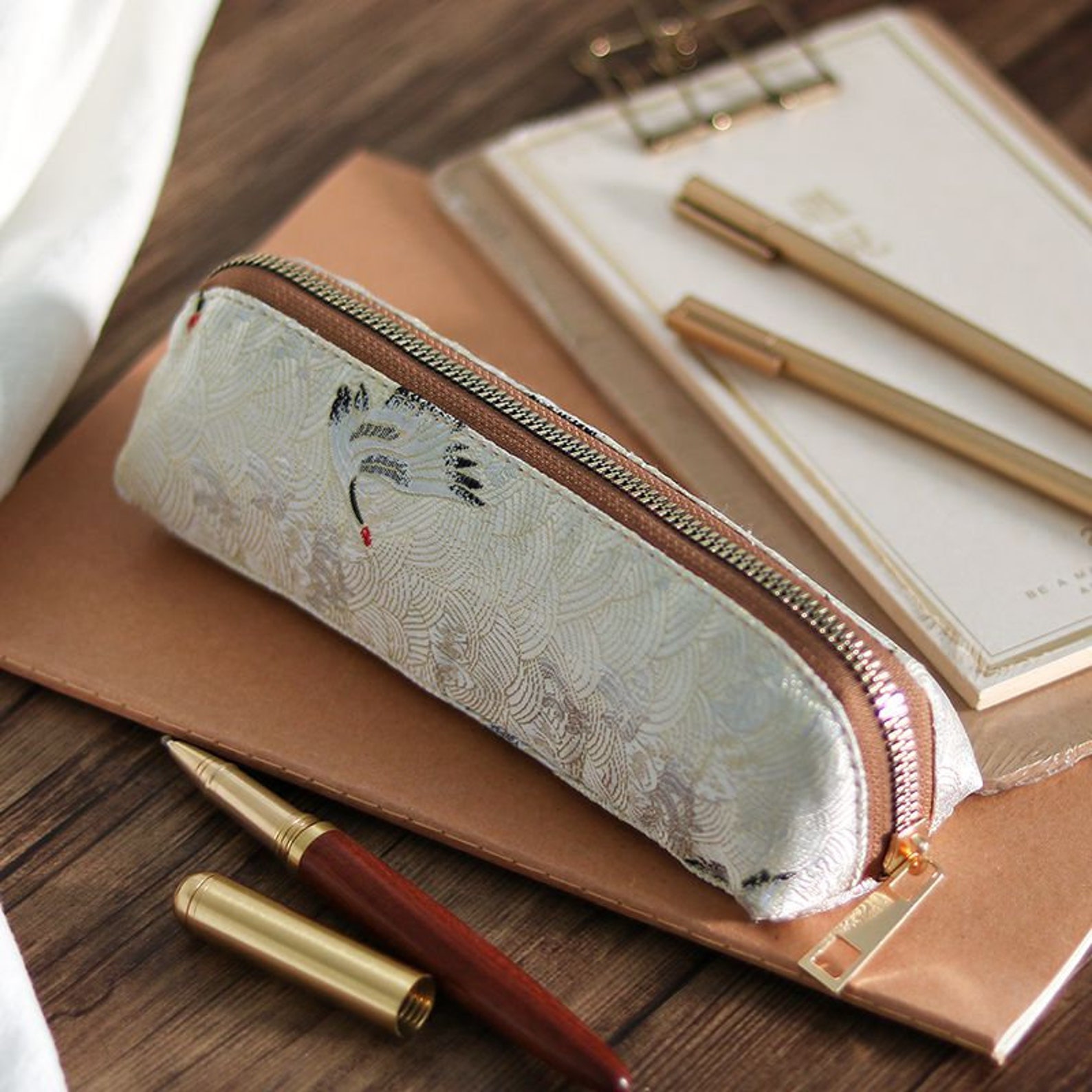 Triangle vintage embroidery pencil case 7.5 inches Etsy