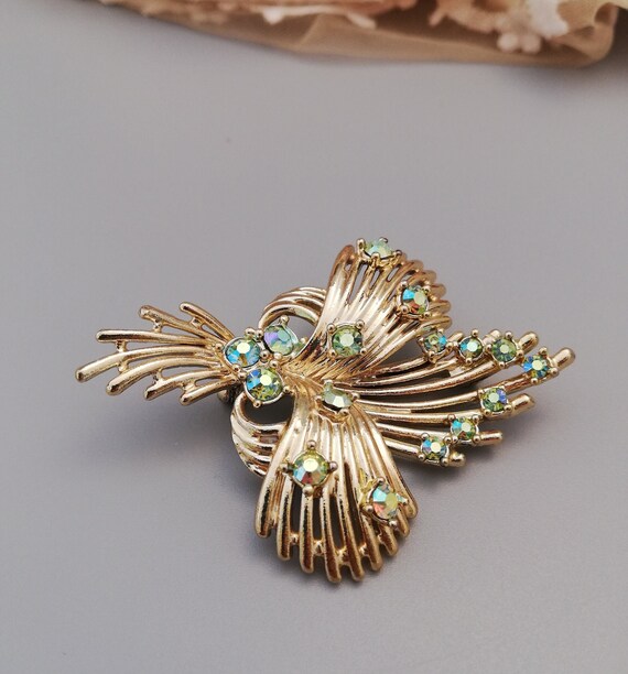 Stunning Vintage Gold Tone Blue Green Sea Green A… - image 2