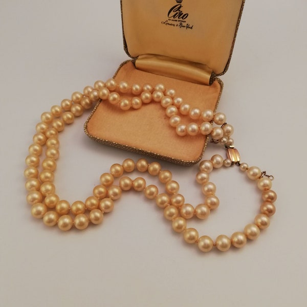 Vintage Ciro 9ct Gold Clasp Double Strand Pearl Necklace - Imitation Pearl