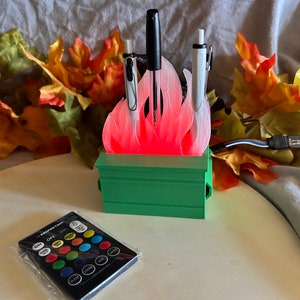 Dumpster Fire Pen Holder | 3D Printed Office Desk Decor with USB LED