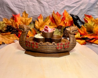 Norse Altar Offering Vessel: 3D Printed Viking Longboat with Bowls