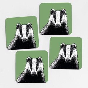 Badger Illustration Coasters: Woodland Home Decor (Set of 4)