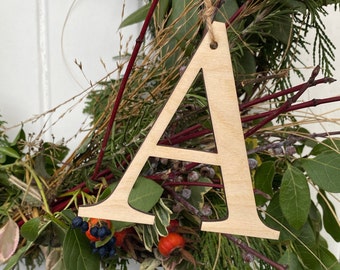 Plywood Letter Initial Decoration Baubles on Jute string