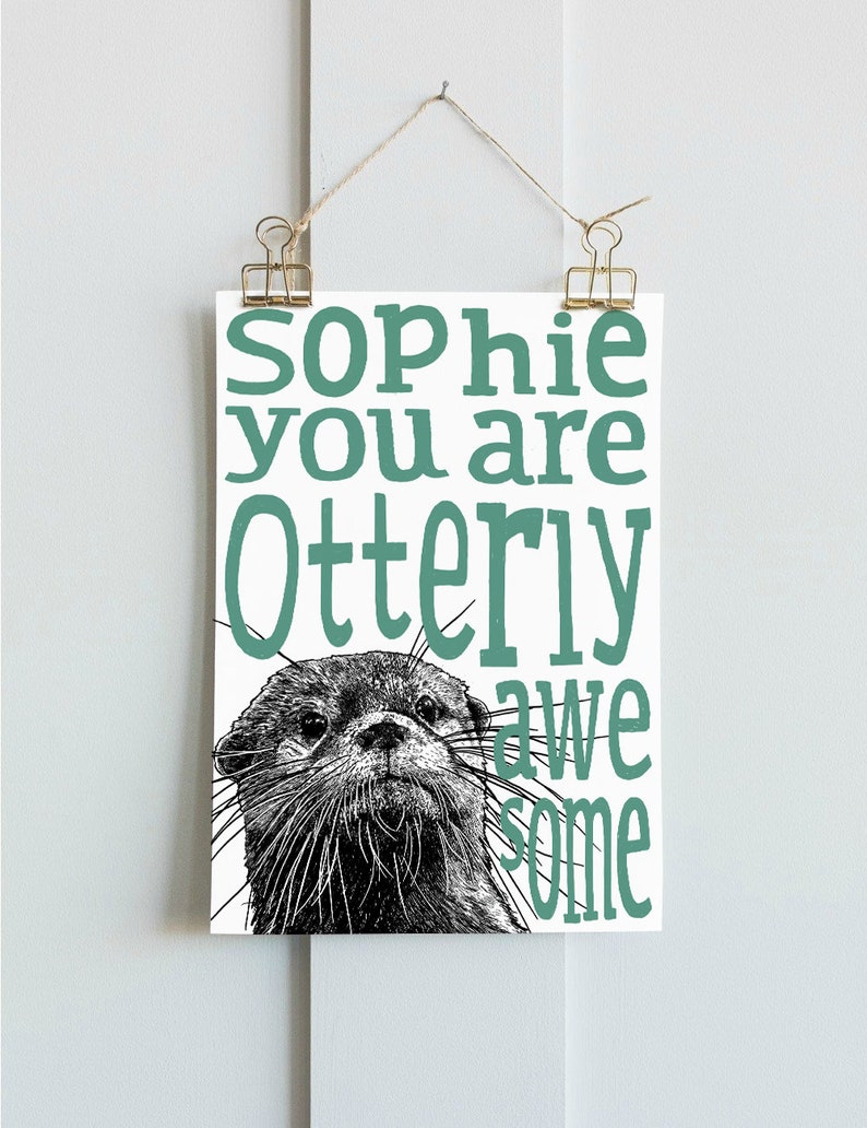 Personalised Illustrated Otter Print A4, A3 image 1