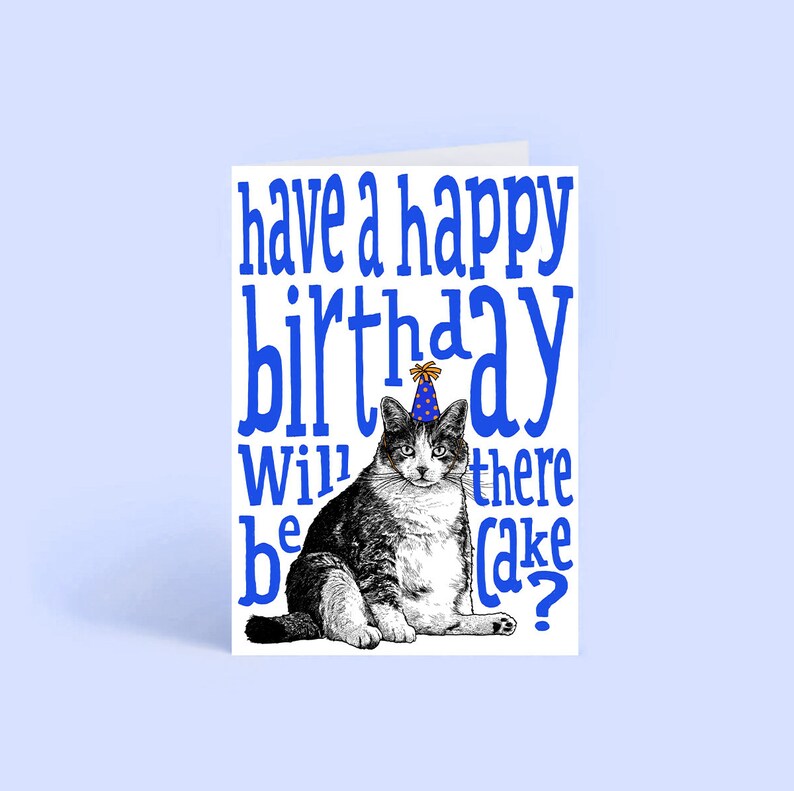 Illustrated Fat Cat Birthday Card | Etsy
