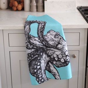 Blue Octopus Tea Towel / underwater / under the sea / Letterbox Gift