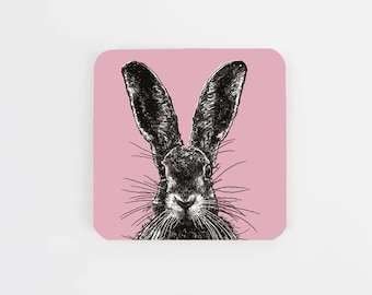 Pink hare Coaster - cork backing