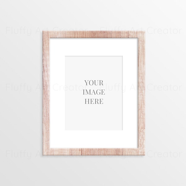 8x10 Digital frame mockup, Vertical wood frame mockup, Boho wood frame mockup, Picture frame mockup with mat, Rustic mockup frame, PSD, JPG