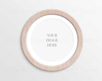 Wooden round picture frame mockup, Round wooden frame mockup, Bohemian round wall frame mockup, Digital wood frame mockup with mat, PSD