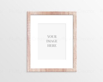 8x10 Digital frame mockup, Vertical wood frame mockup, Boho wood frame mockup, Picture frame mockup with mat, Rustic mockup frame, PSD, JPG