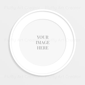 White round picture frame mockup, White round wall frame mockup, White circle photo frame, Digital mockup with mat, Poster, Round frame