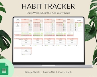 Hoja de cálculo de seguimiento de hábitos de Google, hoja de cálculo de seguimiento de hábitos, seguimiento de objetivos, seguimiento de rutinas, diario, semanal, mensual, anual, registro de objetivos, planificador