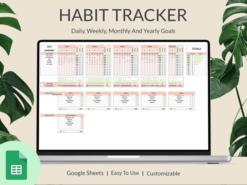 Habit Tracker Google Sheet Habit Tracker Spreadsheet Goal Etsy