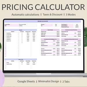 Pricing Calculator Spreadsheet, Price Calculator, Profit Calculator, Products Pricing Calculator, Profit Margin Pricing Guide Google Sheets