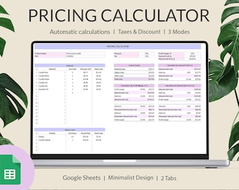 Hoja de cálculo para calcular precios, calculadora de precios, calculadora de ganancias, calculadora de precios de productos, guía de precios de margen de ganancia de Google Sheets