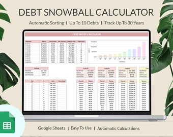 Debt Snowball Calculator Spreadsheet for Google Sheets, Debt Payoff Tracker, Debt Snowball Calculator, Loan Payoff, Debt Payment Tracker