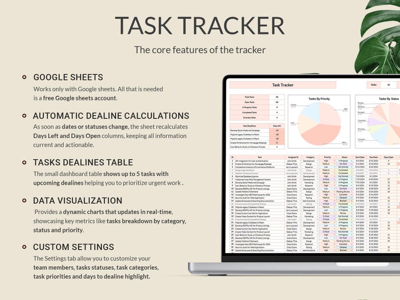 Task Tracker Google Sheets Template, Team Project Management, Employee ...