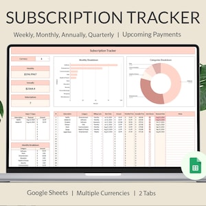 Simple Subscription Tracker Google Sheets Spreadsheet, Monthly Subscription Tracker, Subscription Organizer, Spending & Membership Tracker