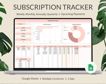 Simple Subscription Tracker Google Sheets Spreadsheet, Monthly Subscription Tracker, Subscription Organizer, Spending & Membership Tracker
